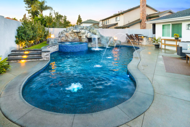 Freeform Pool and Spa with Artificial Rockwork